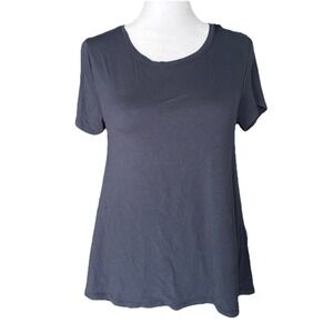 Womens Tee Blouse Top Blue Black Soft Flowy Stretch Short Sleeve VSCO XL